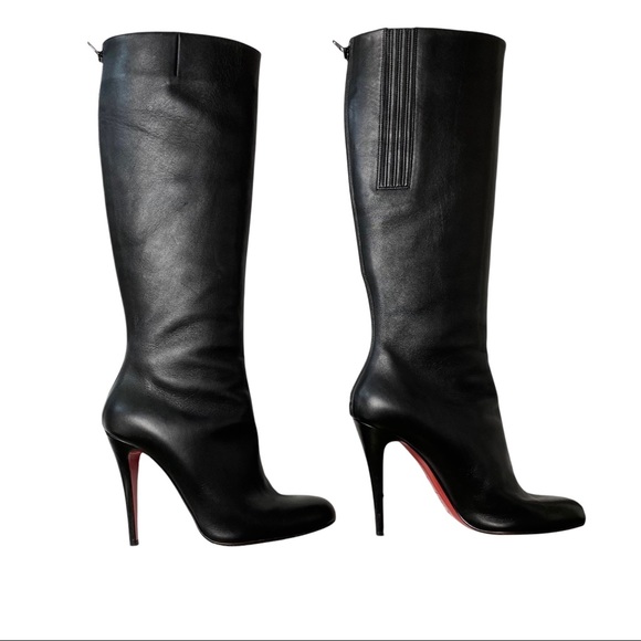 Christian Louboutin Alta Ariella Black Leather Knee High Boots 41 - Picture 4 of 16